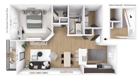 1 bedroom 1 bathroom Floor plan A at Latitudes Apartments, Indianapolis, IN